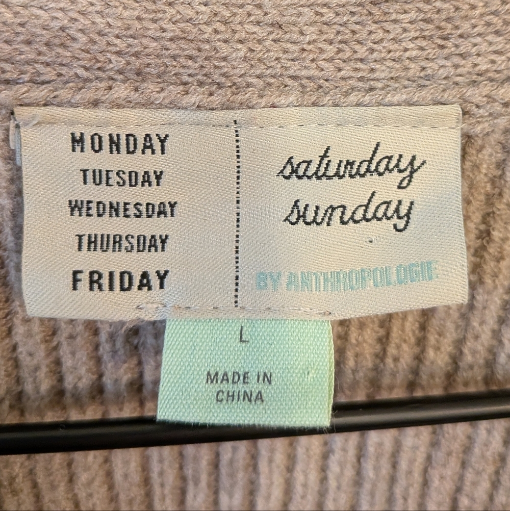 Anthropologie Saturday Sunday Women's Beige Ribbed Cropped Cardigan Large - Picture 4 of 6